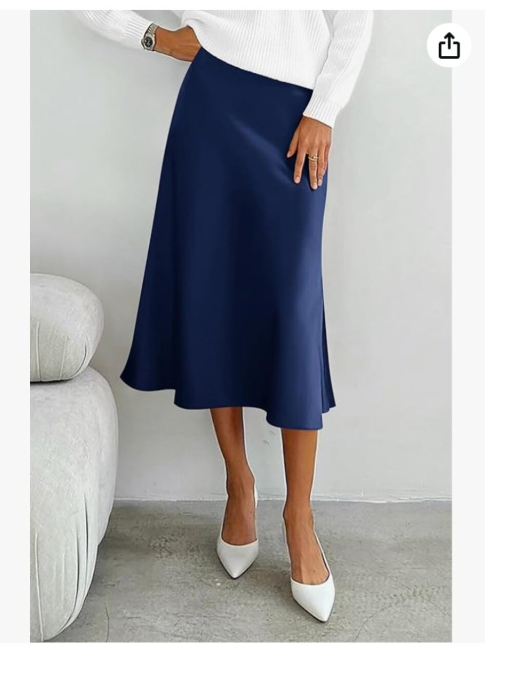 Navy Blue Stretch Satin Midi A-Line Skirt Size XL NWT - Picture 2 of 10